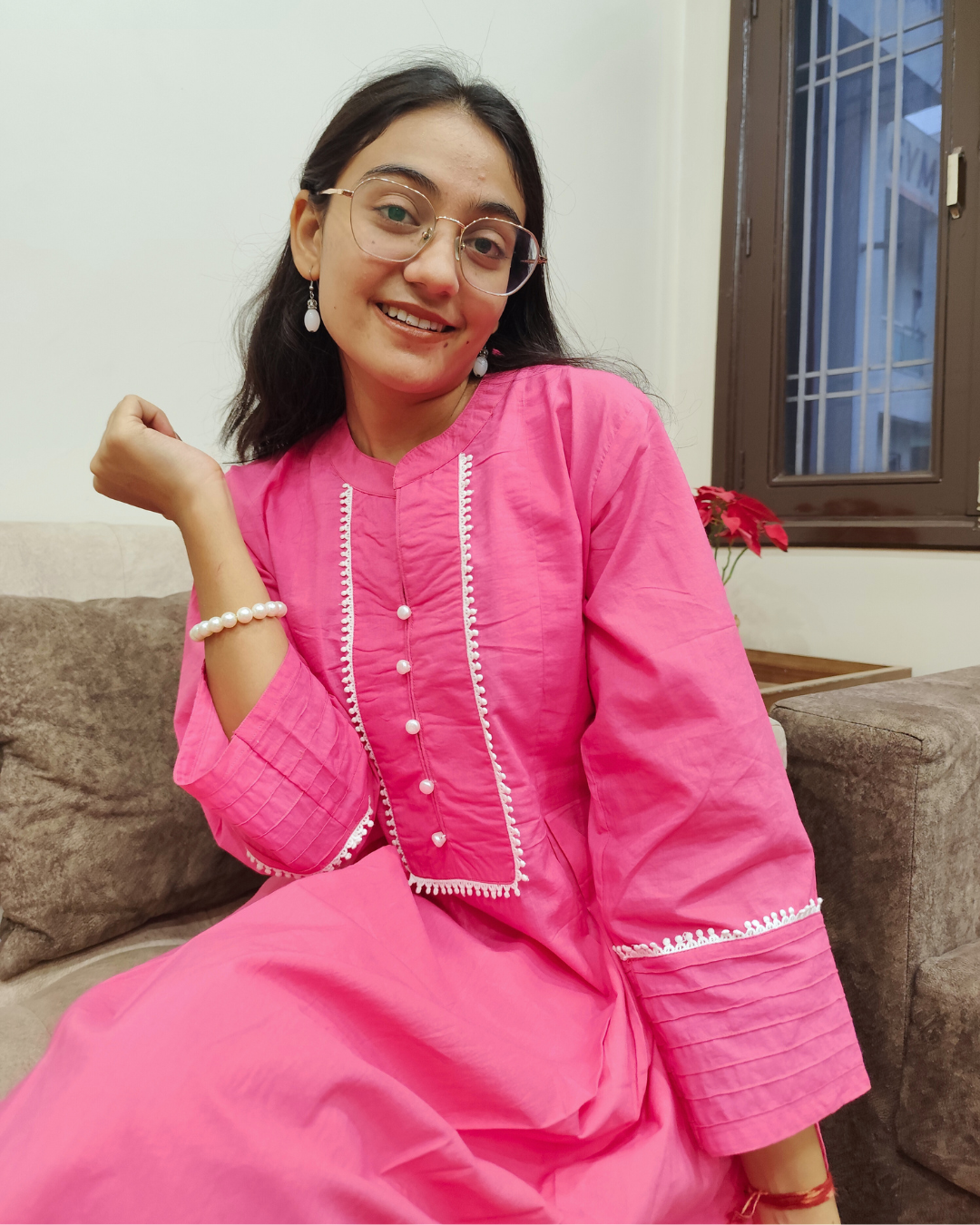 Elegant Pink Collared Cotton Kurta Set for Women – Comfortable and Stylish Work and Casual Wear