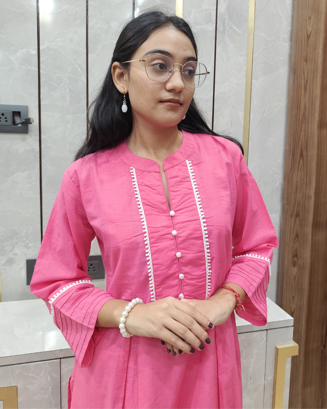 Elegant Pink Collared Cotton Kurta Set for Women – Comfortable and Stylish Work and Casual Wear